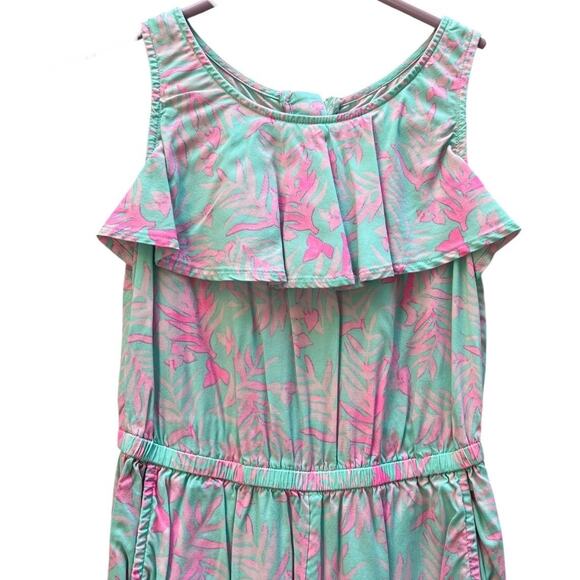 Vineyard Vines Pantsuit Tropical Print Pink Mint Green Pockets Back Zip Girl's 8 - Picture 2 of 8
